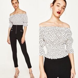 Zara Polka Dot Off The Shoulder Bodysuit